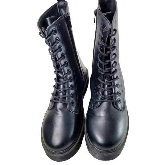 BM Collection Black Vegan Leather Platform Combat Boots Size 10 - Picture 4 of 11